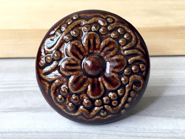 1.75" Dia Colorful Ceramic Cabinet Knob, Boho Drawer Pull, Beige Blue Brown Green Gray