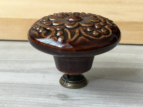 1.75" Dia Colorful Ceramic Cabinet Knob, Boho Drawer Pull, Beige Blue Brown Green Gray