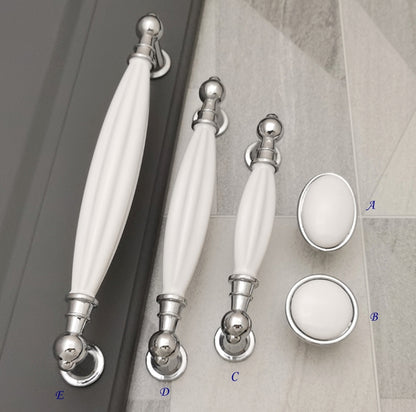 3.75" 5" 6.25" White Ceramic Handles - Elegant Kitchen Hardware