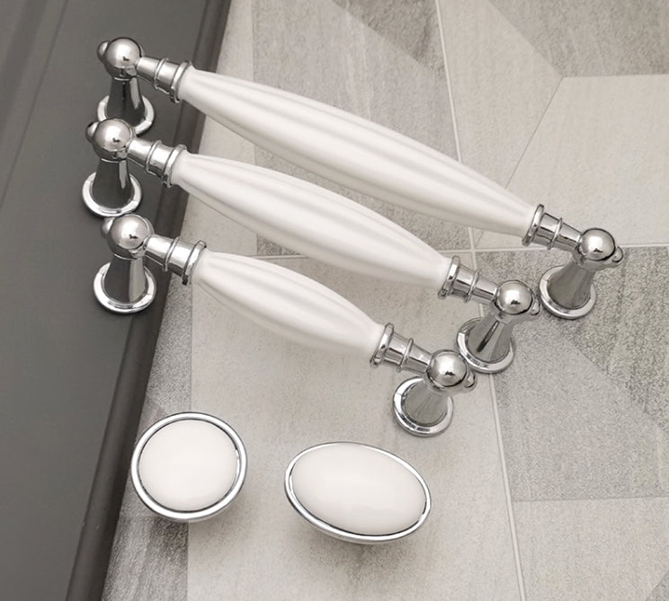 3.75" 5" 6.25" White Ceramic Handles - Elegant Kitchen Hardware
