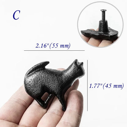 Cat Drawer Knobs, Antique Black, Rustic Hardware, Cast Iron