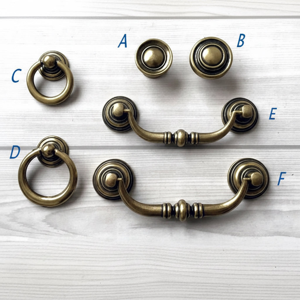 Set of vintage-style antique bronze cabinet handles 