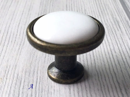 3.75" 5" Porcelain Drawer Pull,  White Antique Bronze, Kitchen Door Handle