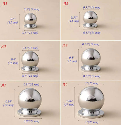 Kugelknauf für Schränke aus poliertem Chrom | Schmuckkästchenknopf - 0,5" bis 1" Durchmesser