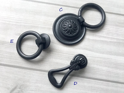 Antique Black Drawer Knob Backplate Drop Ring Cabinet Pulls Kitchen Hardware