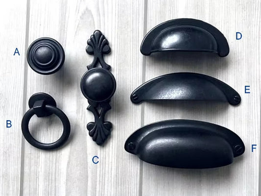 Antique Black Drawer Knob Cup Dresser Pulls Rustic