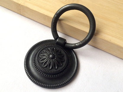 Antique Black Drop Ring Knobs Rustic Drawer Pull Vintage Style Cabiet Door Knob Hardware