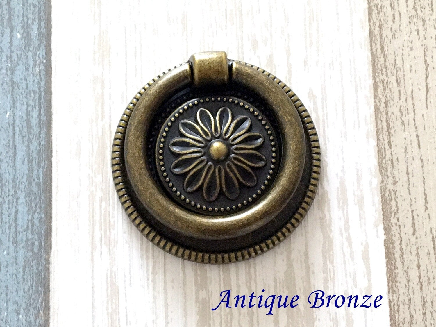 Antique Bronze Decorative Ring Drawer Pull, Vintage Style Cabinet Door Knob 