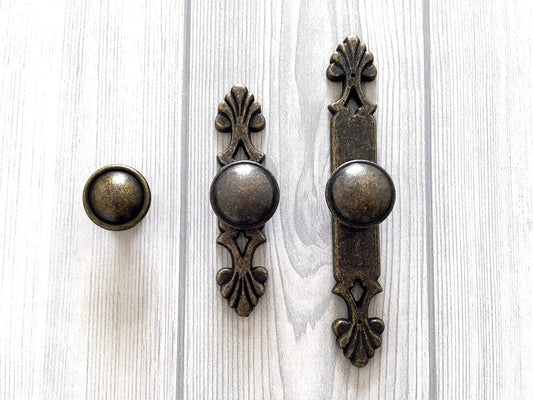 Antique Bronze Knob Backplate Cabinet Pull Dresser Drawer Knobs Rustic Retro Kitchen Hardware

