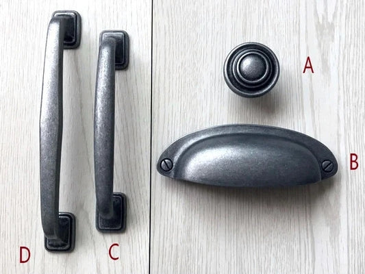 Antique Pewter Cabinet Pull Handles Dresser Drawer Knobs Solid Kitchen Hardware