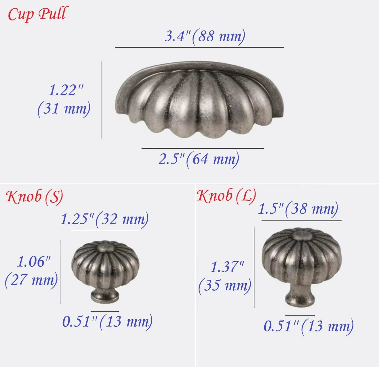 Antique Pewter Cup Drawer Pull 2.5 inches