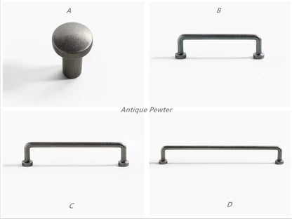 Antique Pewter Drawer Knobs Cabinet Pull Handles Rustic Slim