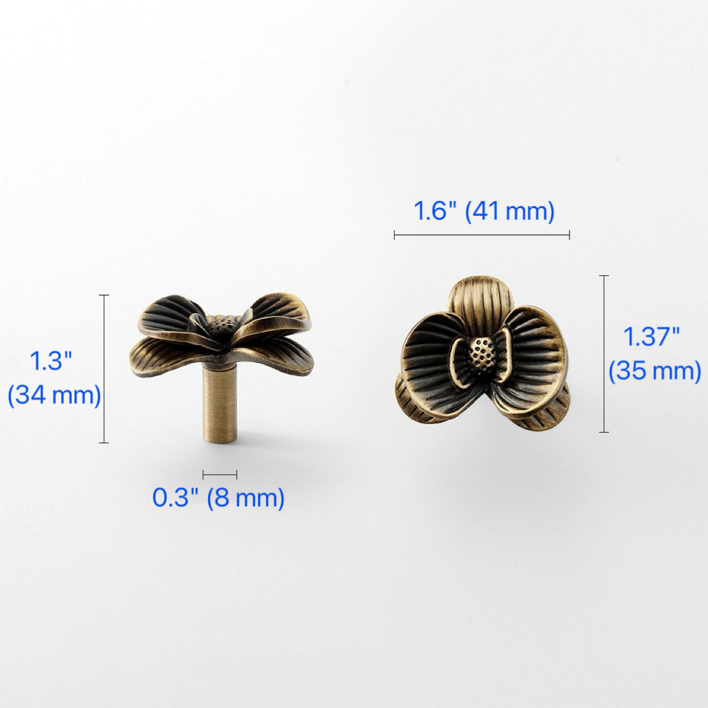 Art Deco Bronze Flower Drawer Knobs Kitchen Cabinet Pulls Hardware Retro