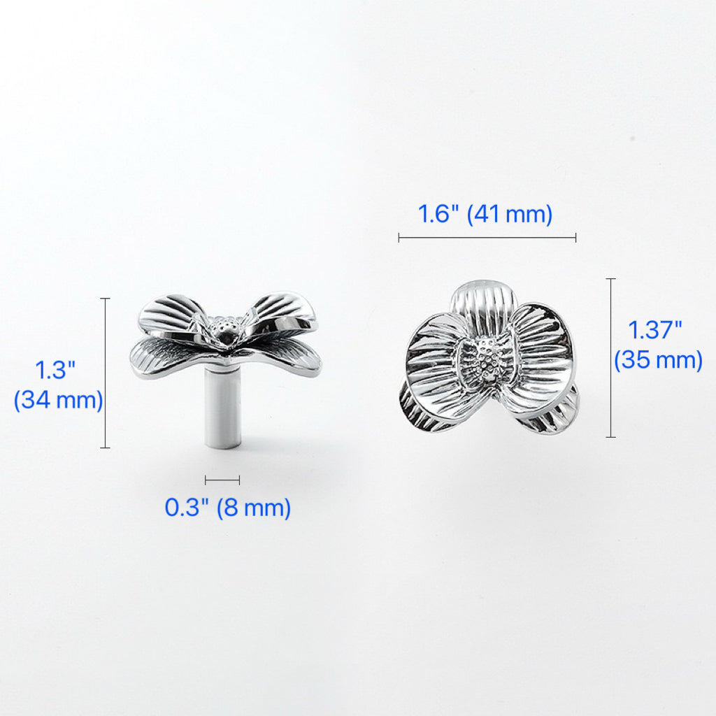 Art Deco Silver Flower Drawer Knobs Kitchen Cabinet Pulls Hardware