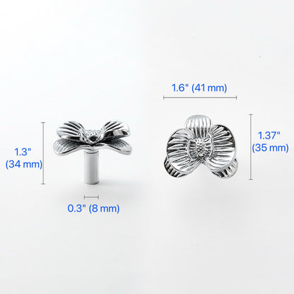 Art Deco Silver Flower Drawer Knobs Kitchen Cabinet Pulls Hardware