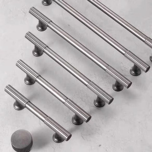 Antique Pewter Fluted Cabinet Pulls, Knurled Drawer Knobs, Kitchen Hardware