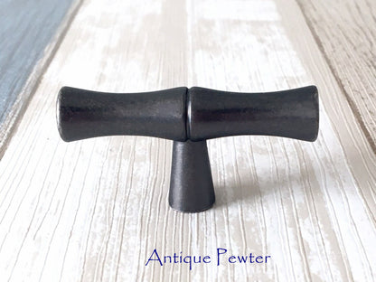 T Shaped Knob Bamboo Drawer Handles, Bronze Gold Pewter Nickel Chrome