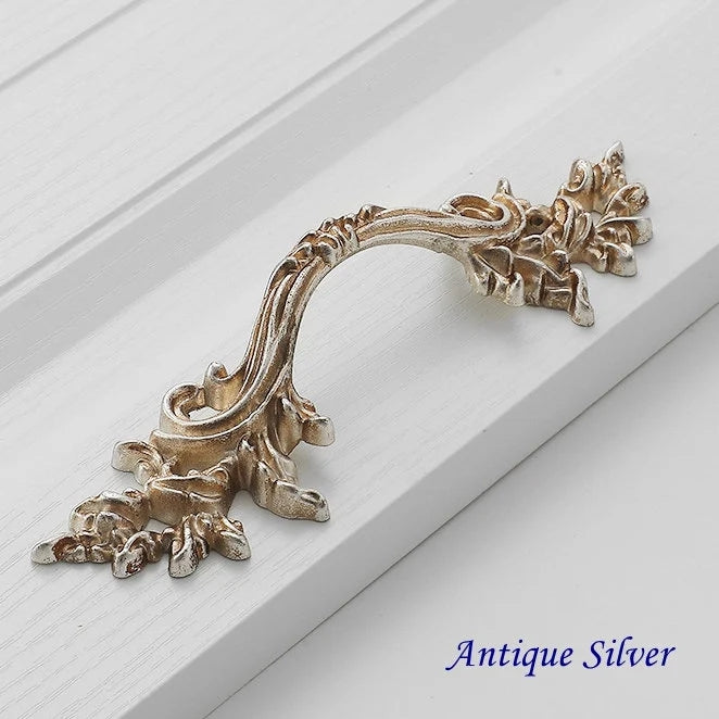 2.5" 3.75" C-C French Provincial Leafy Drawer Pulls, Antique Bronze Gold Silver, 64 96 mm Holes
