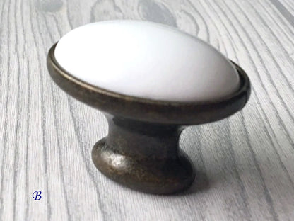 3.75" 5" Porcelain Drawer Pull,  White Antique Bronze, Kitchen Door Handle