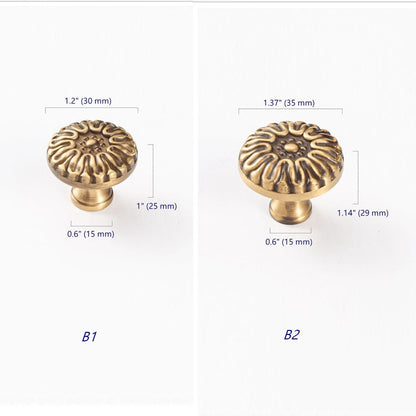 Solid Brass Flower Patterned Cabinet Knobs - Antique Bronze - LynnsHardware