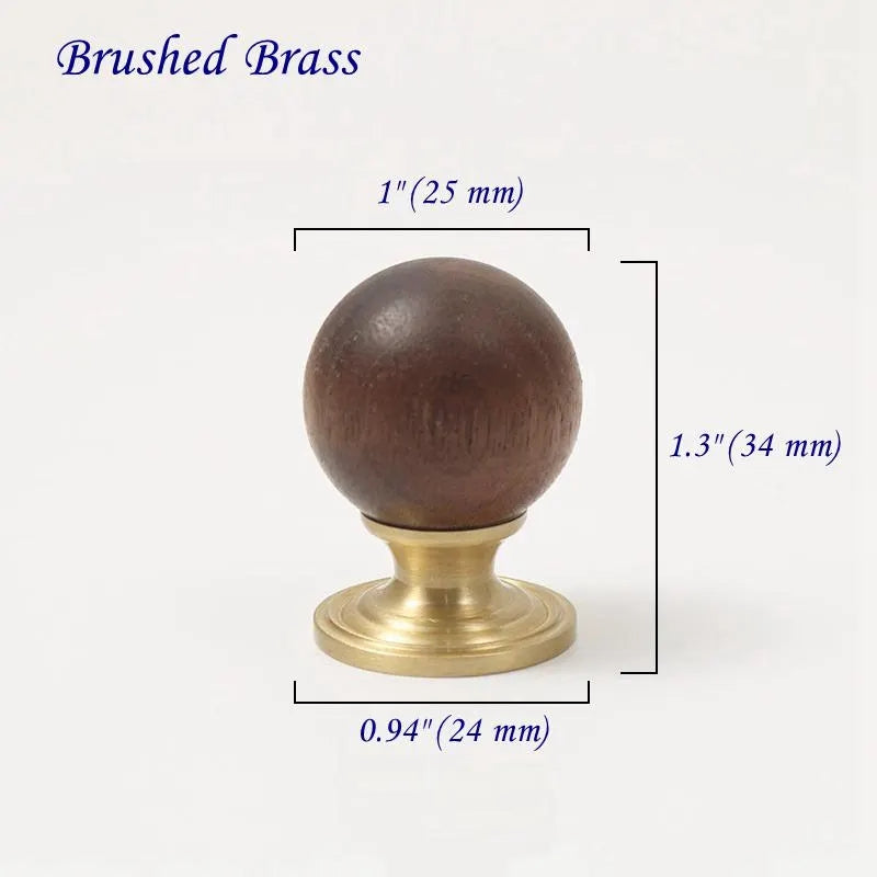 Walnut Wood Brass Cabinet Knobs - Japandi Kitchen Hardware - LynnsHardware