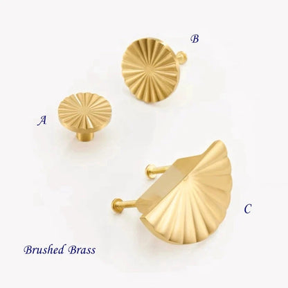 Brass Sunburst Half Moon Drawer Knob, Semi Circle Cabinet Pull, Black Gold Chrome