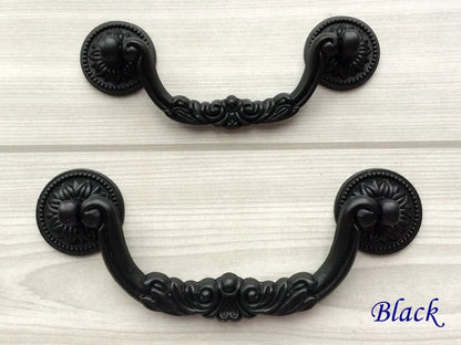 3.75" 5" Drop Bail Drawer Pulls, Antique Bronze Brass White Black, 96 128 mm Centers