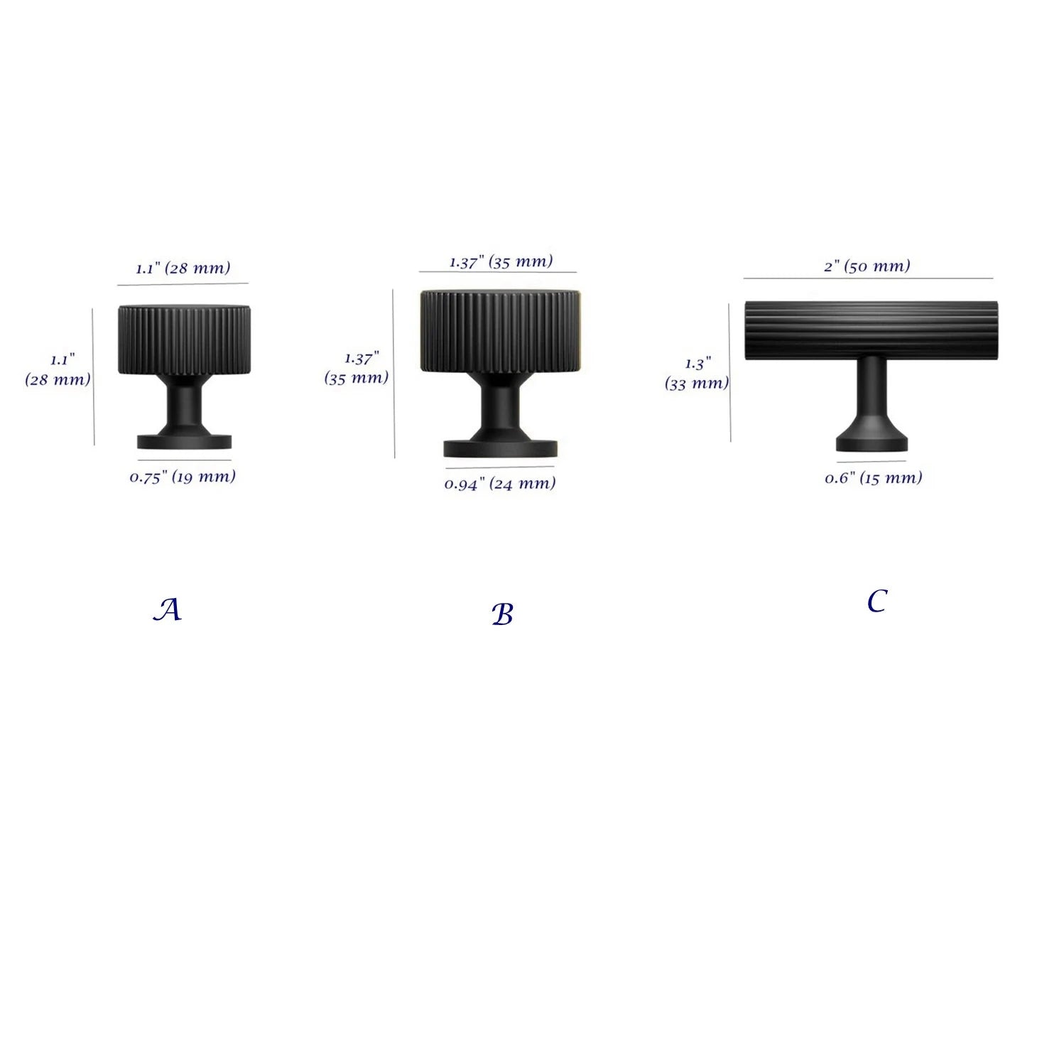 Black Fluted Cabinet Knobs Drawer Pull