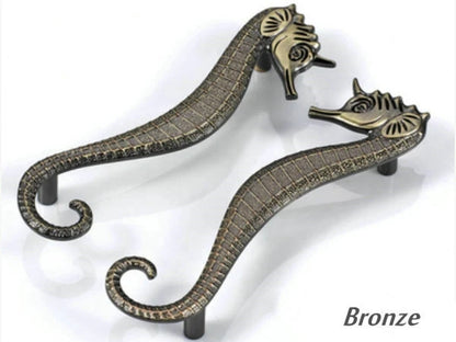3.75" Pair of Seahorse Cabinet Door Handles - Nautical Drawer Pulls - LynnsHardware