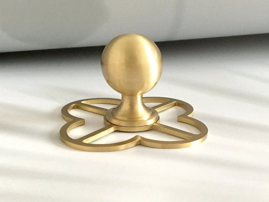 Brushed Brass Drawer Knobs Clover Backplate Cabinet Pulls Dresser Handles Kitchen Hardware