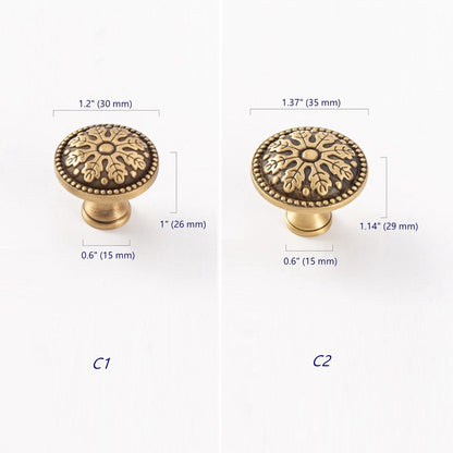 Solid Brass Flower Patterned Cabinet Knobs - Antique Bronze - LynnsHardware
