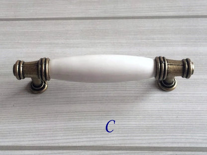 3.75" 5" Porcelain Drawer Pull,  White Antique Bronze, Kitchen Door Handle