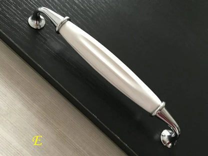 Cabinet Pull Ceramic White Silver 160 mm