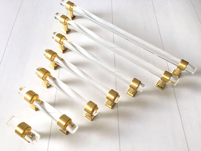 Cabinet Pulls Hardware Brushed Gold Acrylic Kitchen Handles Dresser Drawer Knobs