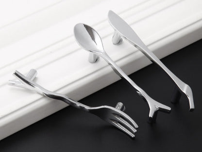 3" Cutlery Kitchen Cabinet Door Handle, Spoon Fork Knife, Antique Bronze Silver