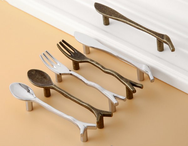 3" Cutlery Kitchen Cabinet Door Handle, Spoon Fork Knife, Antique Bronze Silver