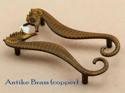 3.75" Pair of Seahorse Cabinet Door Handles - Nautical Drawer Pulls - LynnsHardware