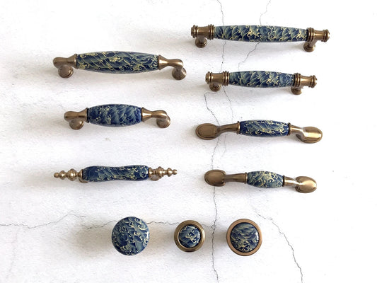 3" 3,75" 5" Wave Schublade zieht Porzellan blau orientalische Küche Griffe Chinoiserie Knöpfe