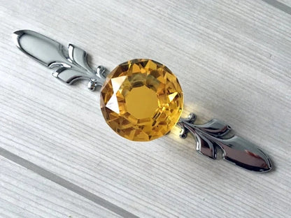 Amber Glass Drawer Knobs with Backplate, Brown Polished Chrome, Kitchen Hardware