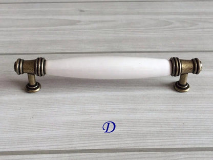 3.75" 5" Porcelain Drawer Pull,  White Antique Bronze, Kitchen Door Handle