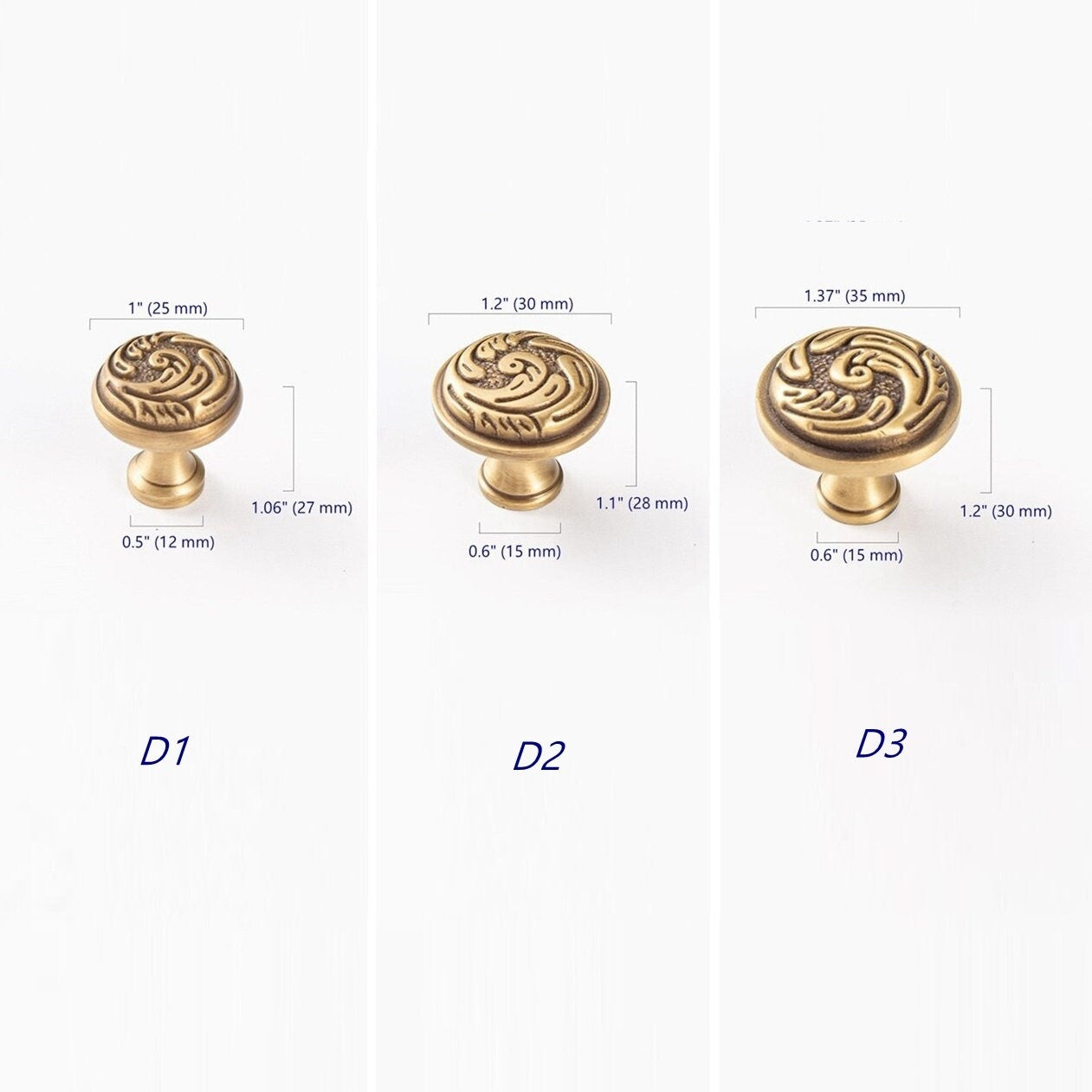 Solid Brass Flower Patterned Cabinet Knobs - Antique Bronze - LynnsHardware