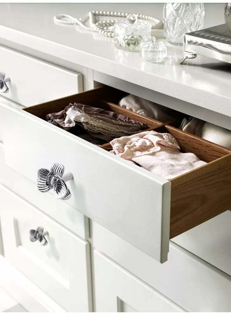 Drawer Pulls Silver Flower Kitchen Cabinet Knobs Brass Hardware Modern Chic