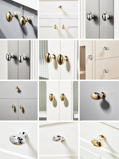 Hammered Egg Knobs Solid Brass Drawer Pull Minimalist Modern Cabinet Knob Polished Gold Silver