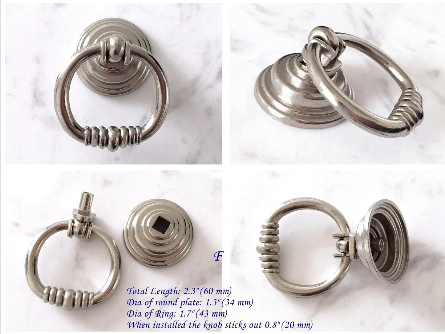 Nickel Cabinet Knobs, Drop Ring Drawer Pulls, Modern Kitchen Hardware