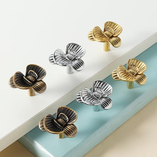 Flower Cabinet Knobs Brass Kitchen Unique Cupboard Pulls Natural Style