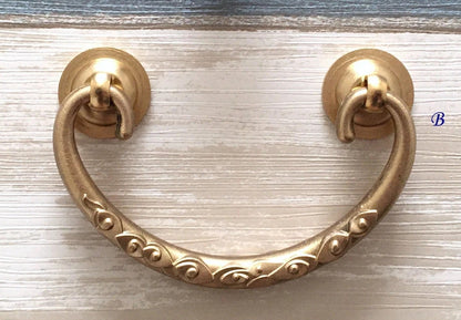 2.75" to 3" Centers Brass Drop Bail Drawer Pull with matching knob, Vintage Style, Antique Bronze Black