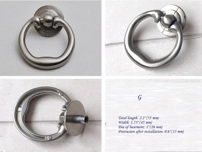 Nickel Cabinet Knobs, Drop Ring Drawer Pulls, Modern Kitchen Hardware