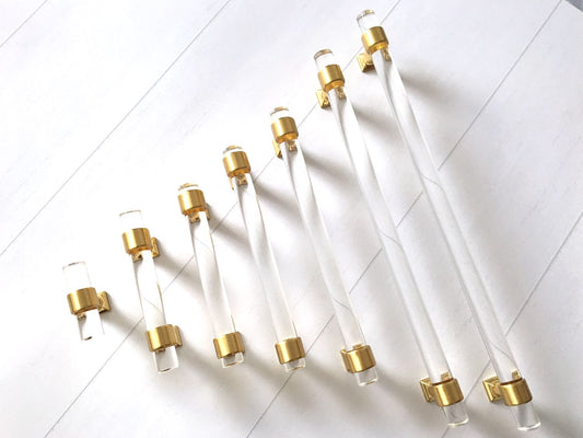 Gold Lucite Cabinet Handles Hardware Kitchen Knobs Dresser Drawer Pulls MCM