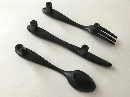 Set of black metal cutlery kitchen pulls 