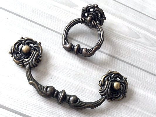 4,25" 4,5" Antik Bronze Swing Bail Pull Handle / Drop Ring Pull für Vintage Dekor